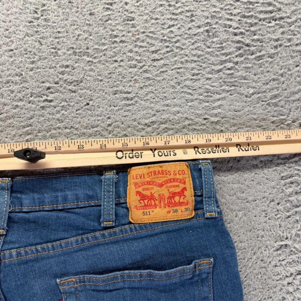 Levi's 511 Jeans Mens 38x30 Blue Cotton Denim Straight Faded Workwear Stretch